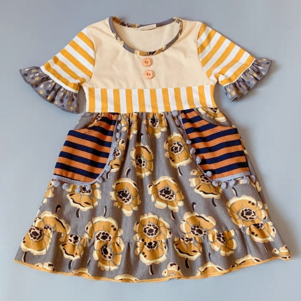 Boutique Sunflower Floral Ruffle Dress